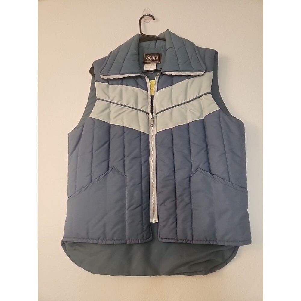 Sears The Men's Store Vintage Nylon Puffer Vest Men's Size Medium Blue Zipper